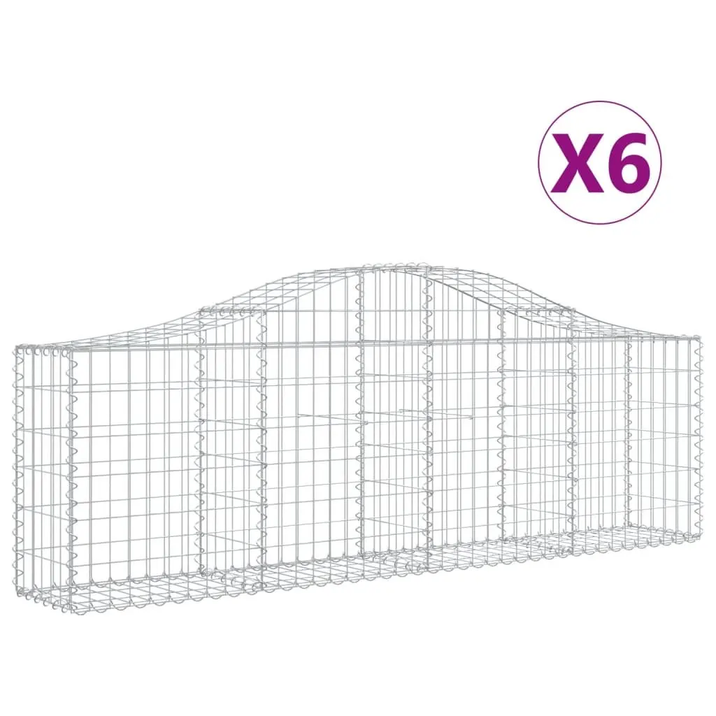Arched Gabion Baskets Garden Barrier Decorative Outdoor 6 Piece Silver 200 x 30 x 60/80 cm