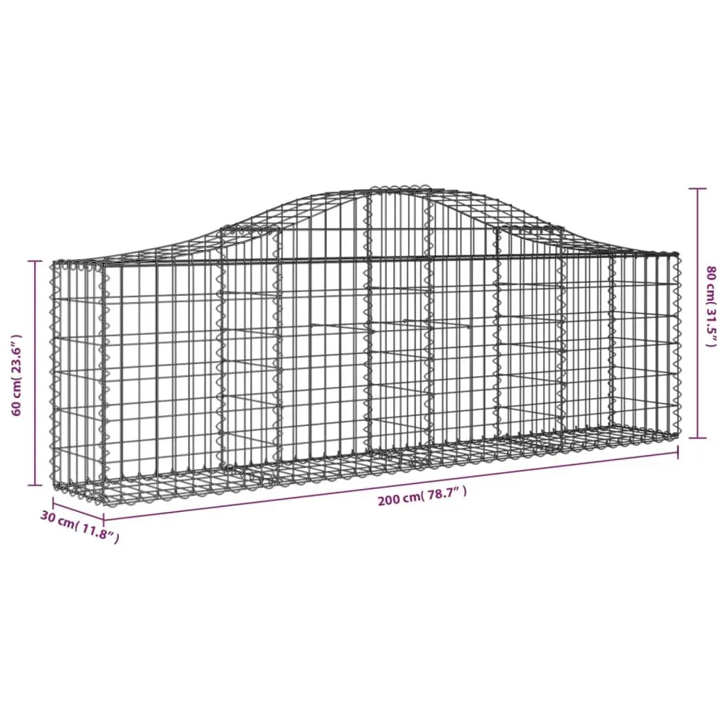 Arched Gabion Baskets Garden Barrier Decorative Outdoor 6 Piece Silver 200 x 30 x 60/80 cm