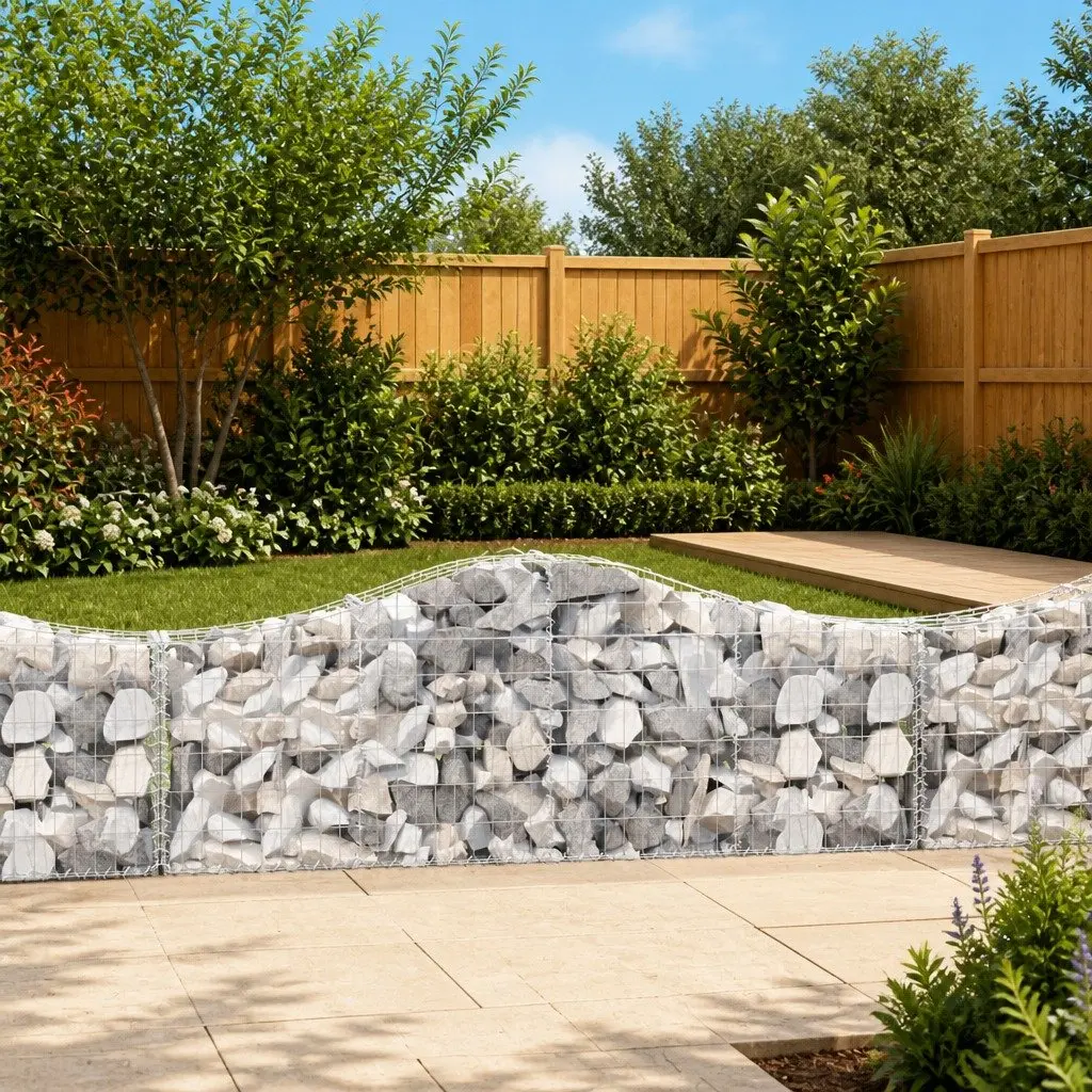 Arched Gabion Baskets Garden Barriers 200 x 30 x 60/80 cm Silver 7 Piece
