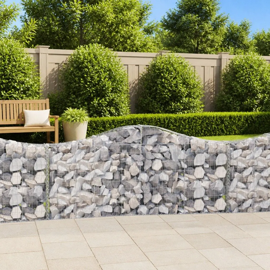 Arched Gabion Baskets Garden Barrier 200 x 30 x 80 100 cm Silver 2 Piece