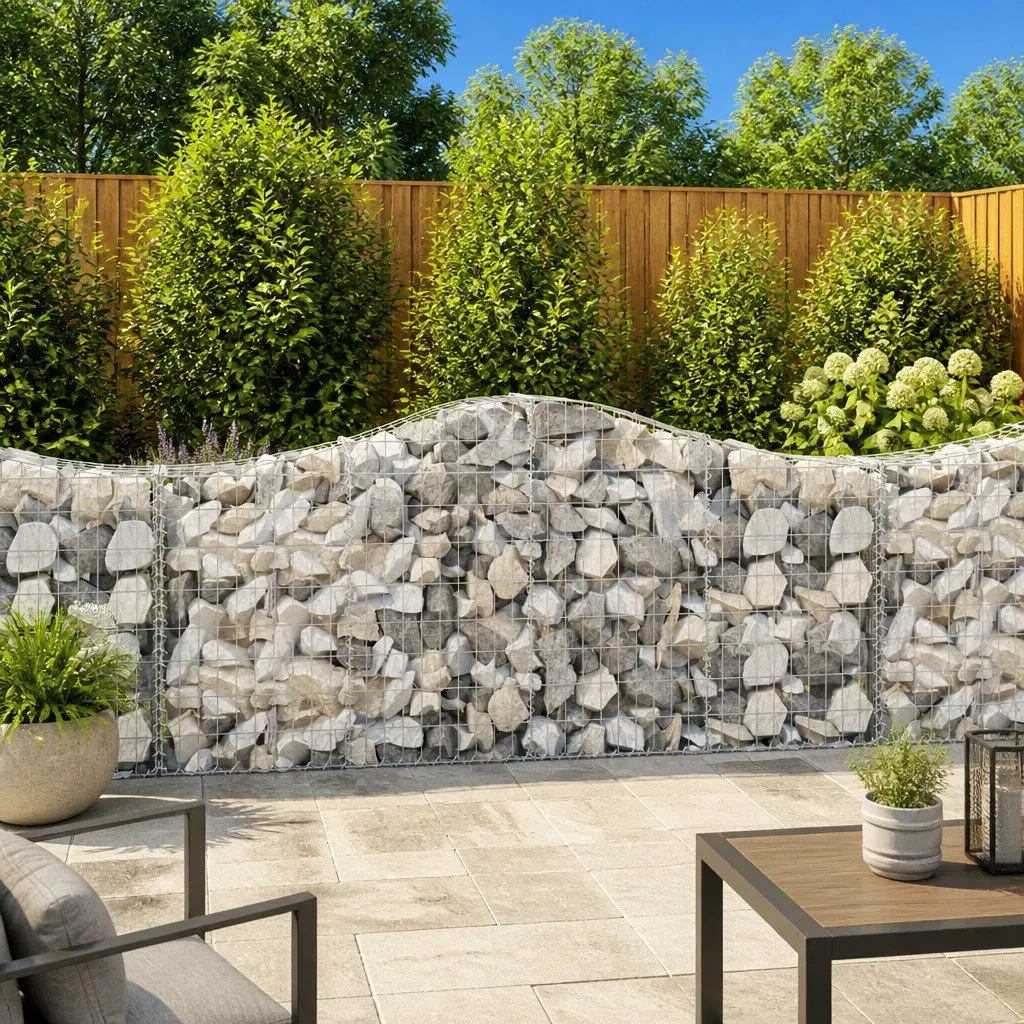 Arched Gabion Baskets Garden Retaining Wall Barrier 200 x 30 x 80/100 cm Silver 4 Piece