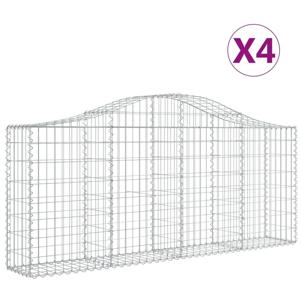 Arched Gabion Baskets Garden Retaining Wall Barrier 200 x 30 x 80/100 cm Silver 4 Piece