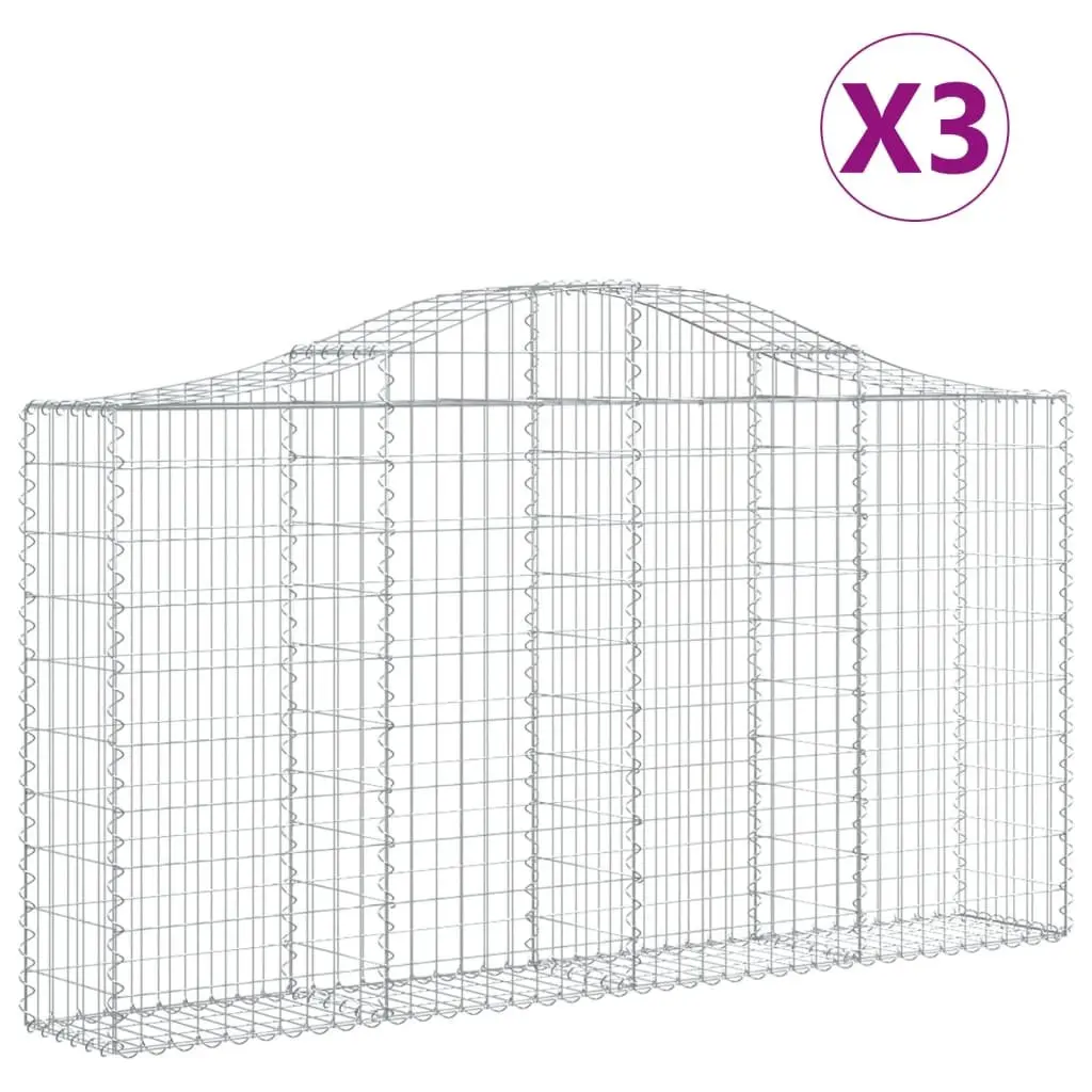 Arched Gabion Baskets Garden Barrier 200 x 30 x 100120 cm Silver 3 Piece