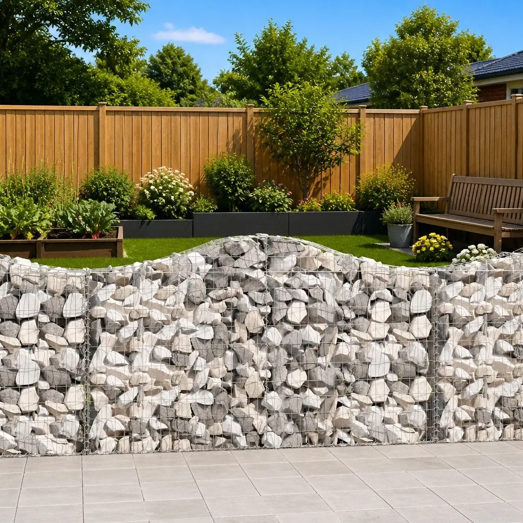 Arched Gabion Baskets Garden Barrier Retaining Wall 200 x 30 x 100120 cm Silver 6 Piece