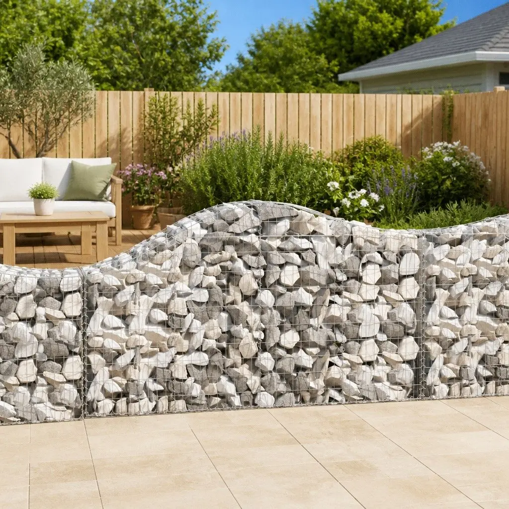 Arched Gabion Baskets Garden Barrier Retaining Wall Decorative Outdoor 9 Piece Silver