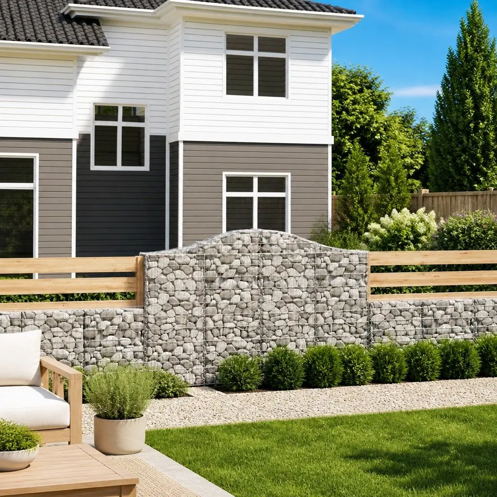 Arched Gabion Baskets Garden Barrier Retaining Wall 200 x 30 x 120140 cm Silver 3 Piece