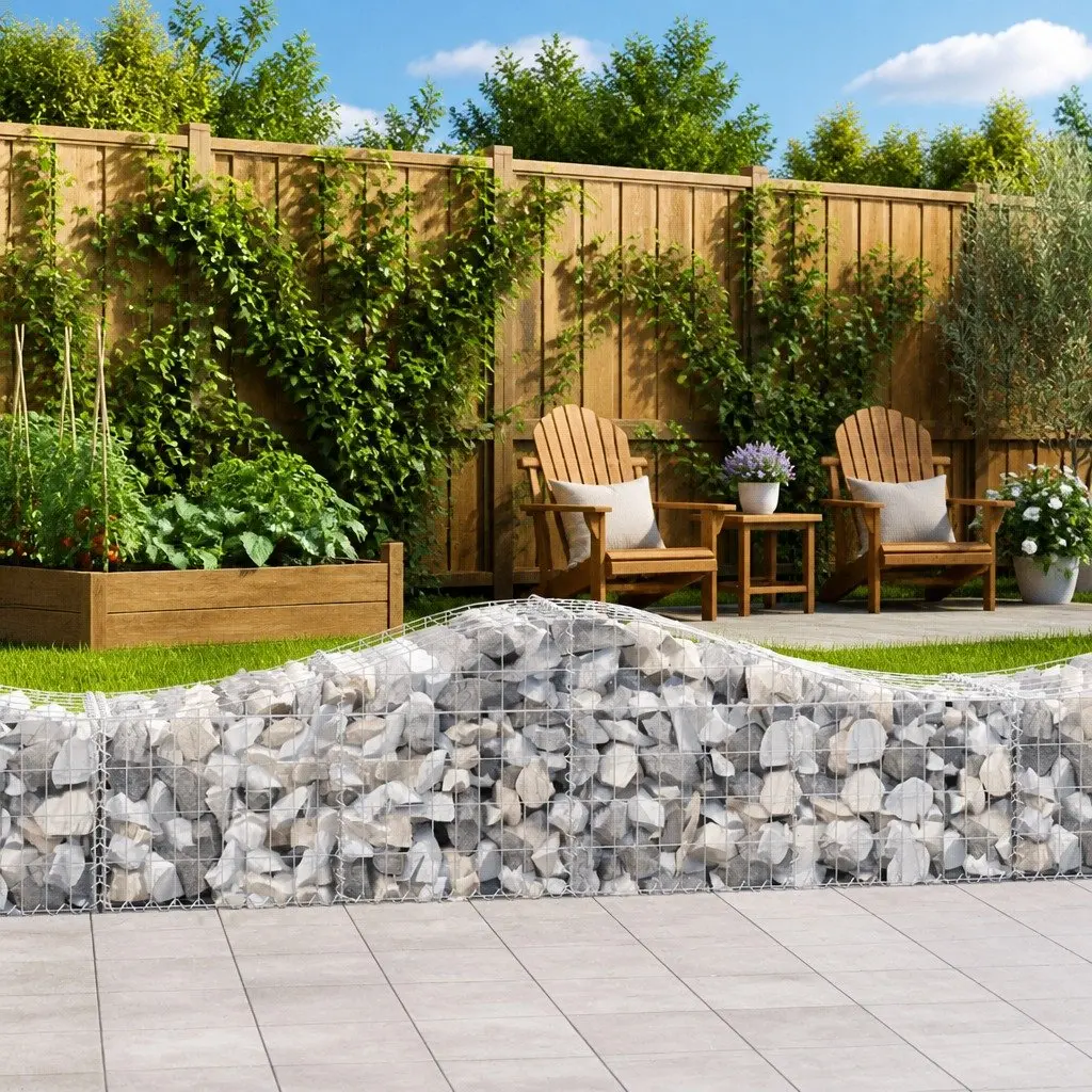 Arched Gabion Baskets Garden Barrier 3 Pieces Decorative Outdoor Retaining Wall Silver