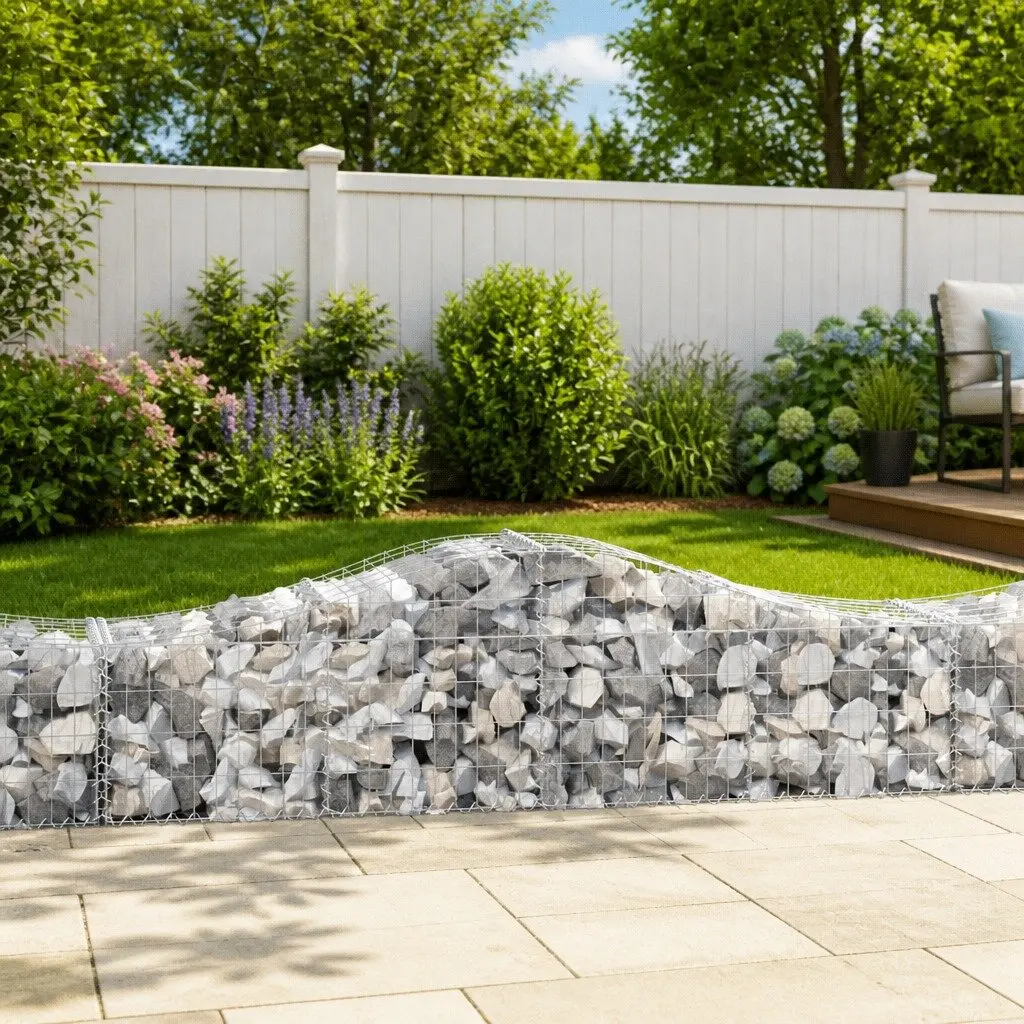 Gabion Baskets Arched Decorative Barrier 200 x 50 x 40-60 cm Silver 4 Piece