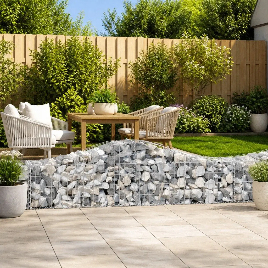 Gabion Baskets Decorative Garden Barriers 5 Piece Arched Silver 200 x 50 x 40/60 cm