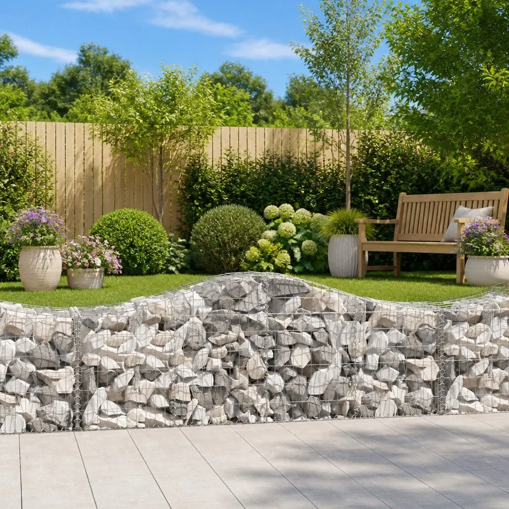 Arched Gabion Baskets Garden Barriers Decorative Retaining Wall 200 x 50 x 60/80 cm Silver 6 Piece