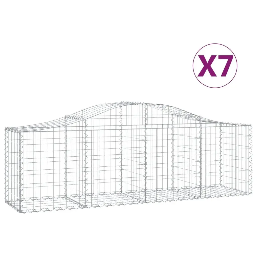 Arched Gabion Baskets Set 7 pcs Decorative Barrier Garden Retaining Wall Silver 200x50x60/80 cm
