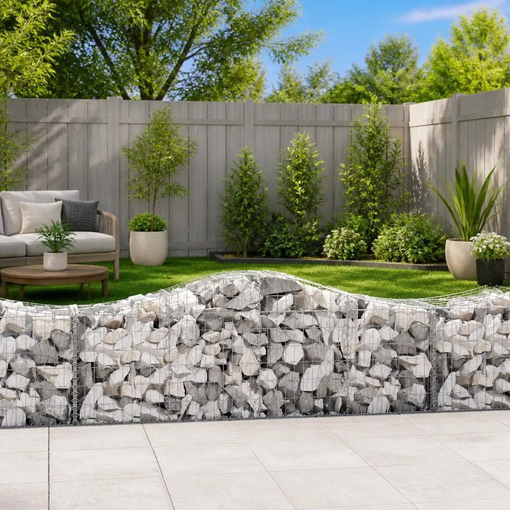 Arched Gabion Baskets Set 8 Piece Garden Decorative Barrier Outdoor Retaining Wall Silver
