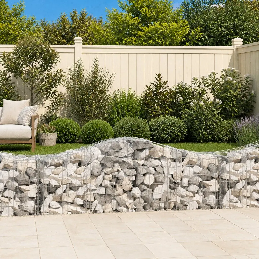 Arched Gabion Baskets Garden Barrier 200x50x60/80cm Silver 9 Piece