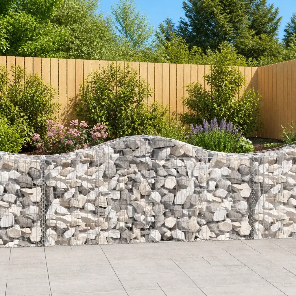 Arched Gabion Baskets Garden Barrier Decorative Retaining Wall 200 x 50 x 80/100 cm Silver 2 Piece