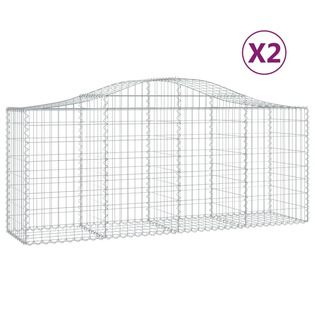 Arched Gabion Baskets Garden Barrier Decorative Retaining Wall 200 x 50 x 80/100 cm Silver 2 Piece