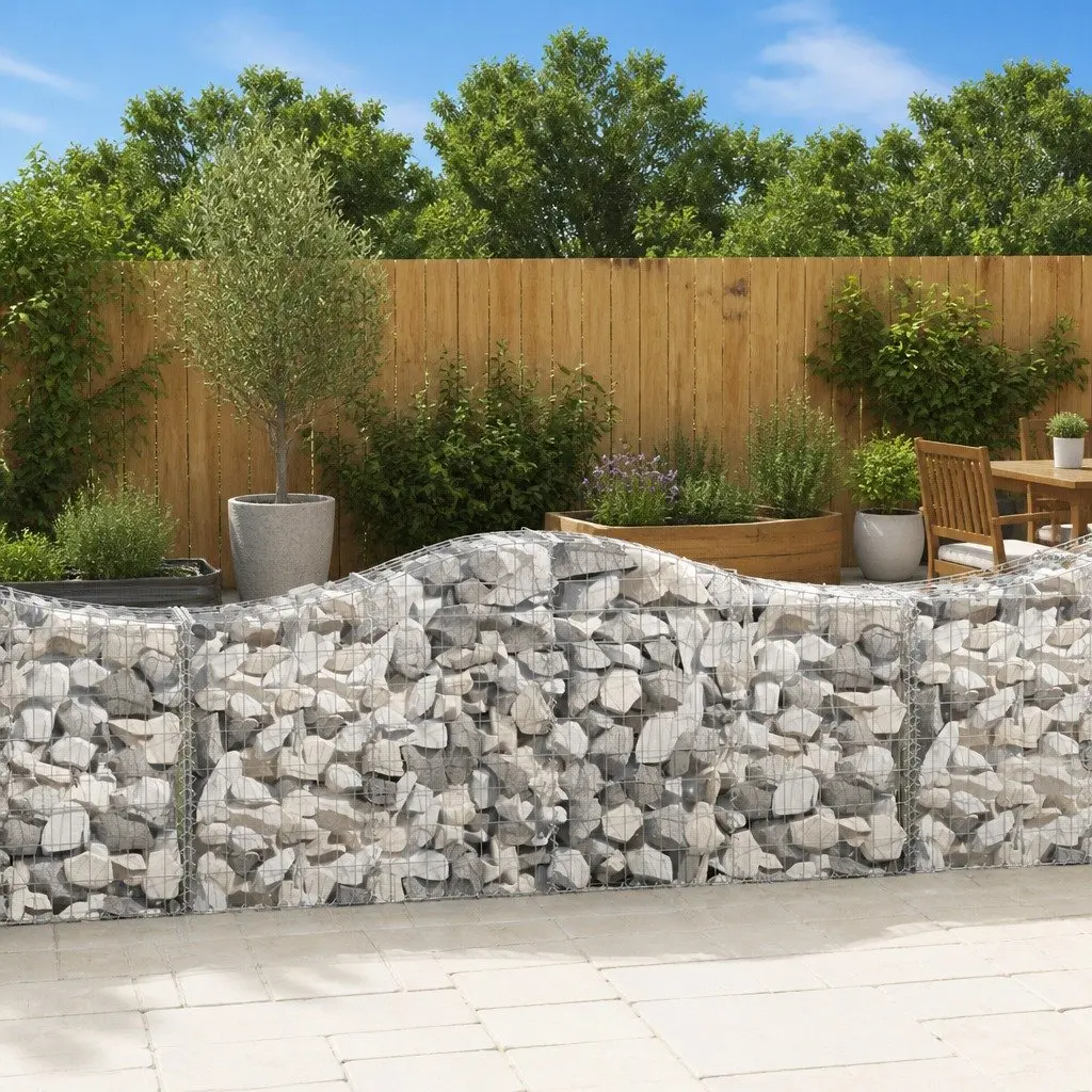 Gabion Baskets Decorative Garden Barrier 3 pcs Arched Silver 200 x 50 x 80/100 cm