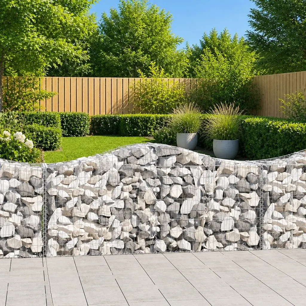 Gabion Baskets Arched Garden Barrier 200 x 50 x 80/100 cm Silver 4 Piece