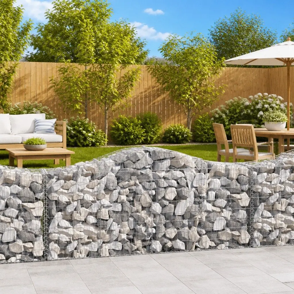 Arched Gabion Baskets Garden Retaining Wall Decorative Barrier 200 x 50 x 80/100 cm Silver 6 Piece