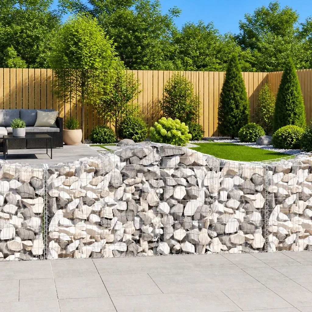 Arched Gabion Baskets Garden Retaining Wall Cage 200x50x80/100 cm Silver 8 Piece