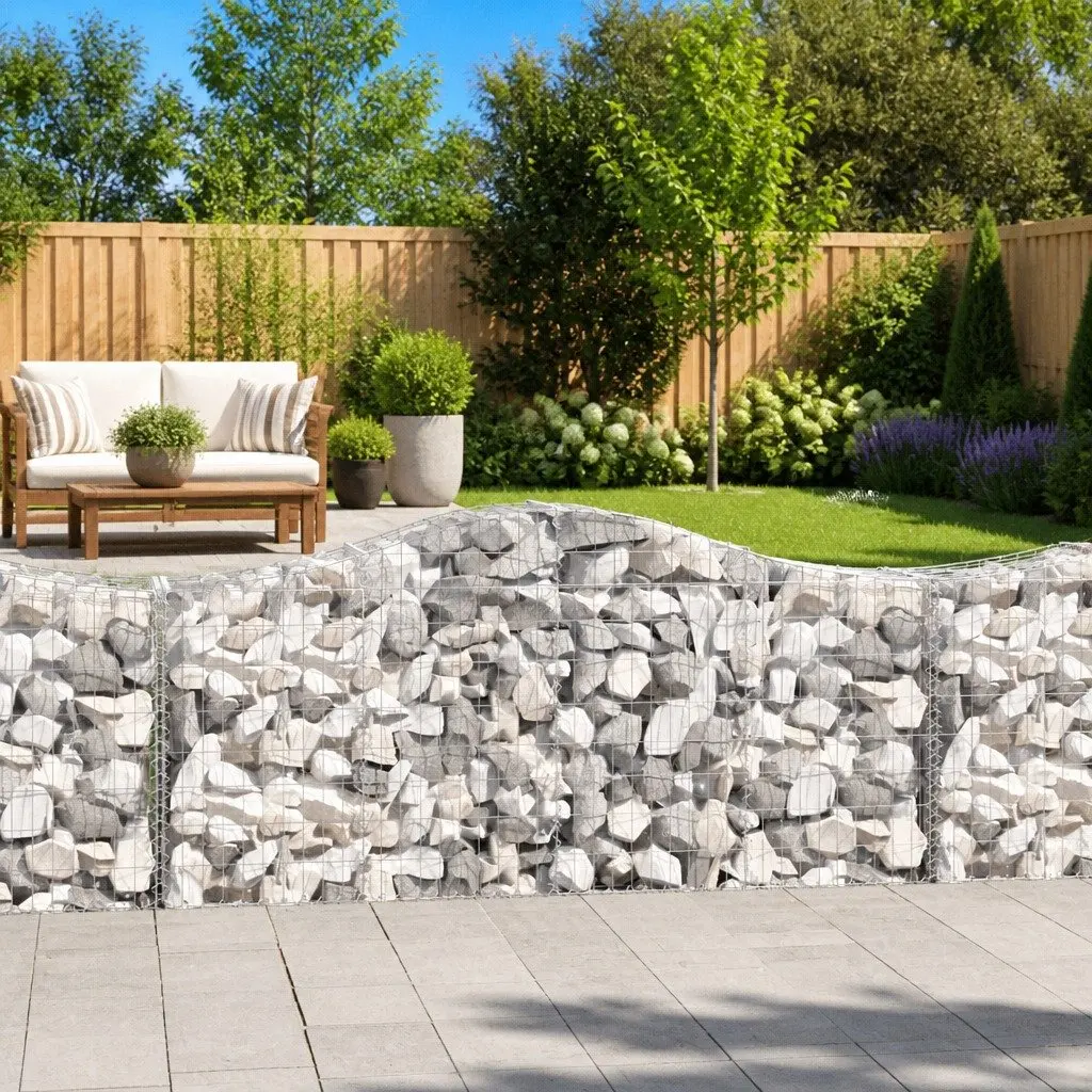 Arched Gabion Baskets 9 Piece Garden Barrier Retaining Wall Decorative Outdoor Silver 200 x 50 x 80/100 cm