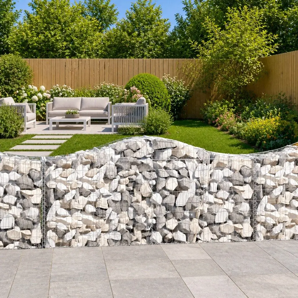 Gabion Baskets Decorative Garden Barrier 200x50x80/100 cm Arched Silver 10 Piece
