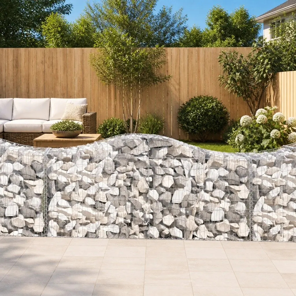 Gabion Baskets Arched Garden Barrier 200 x 50 x 80/100 cm Silver 11 Piece