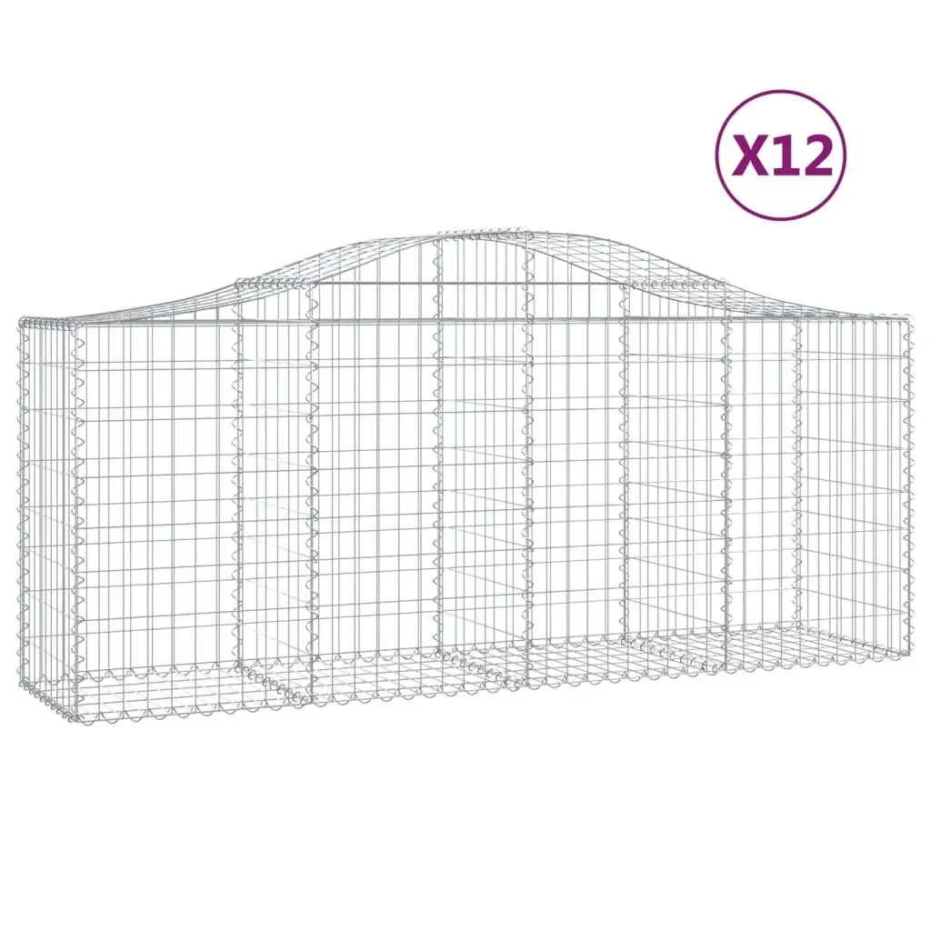 Gabion Baskets Garden Barrier 12 Piece Arched Decorative Silver 200x50x80cm