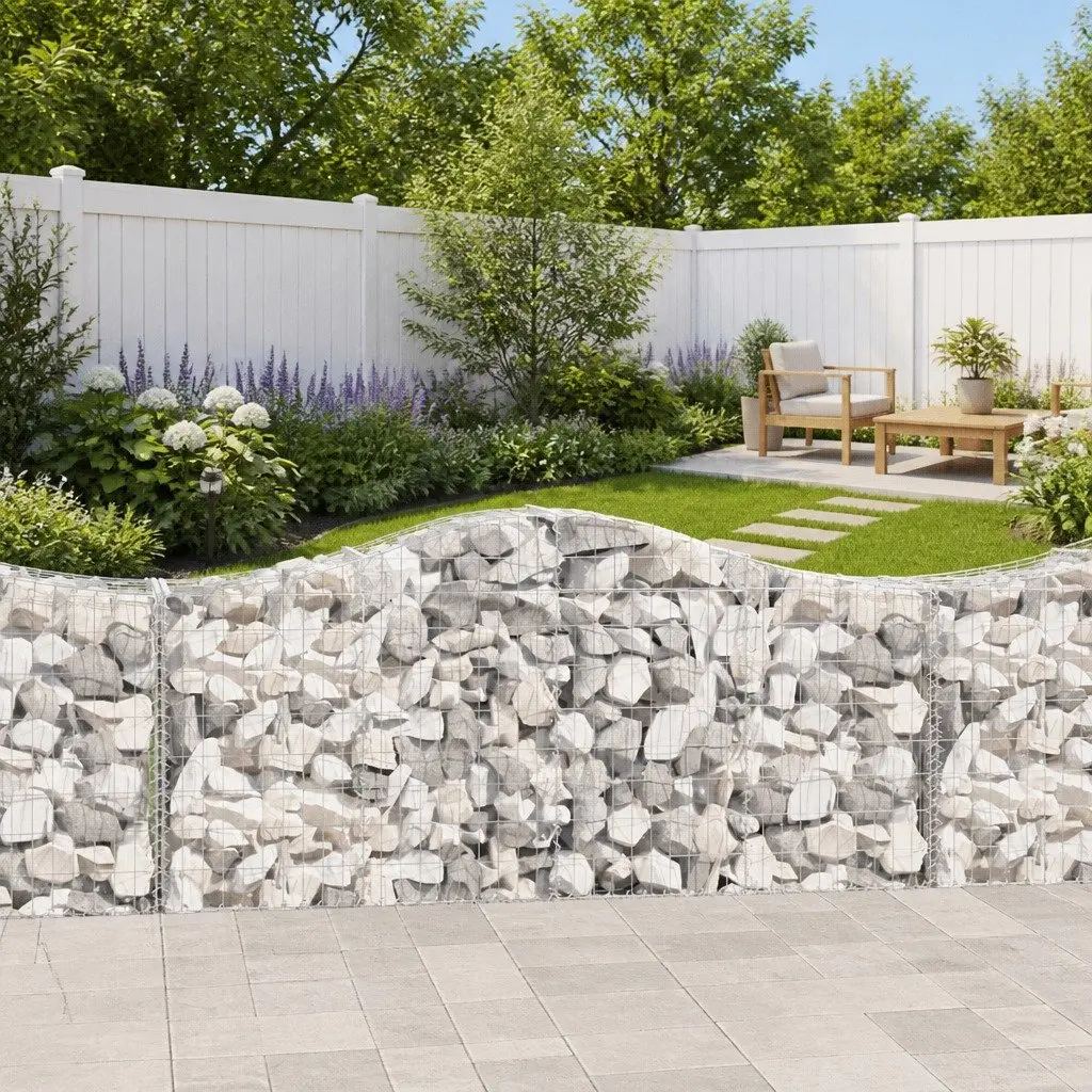 Arched Gabion Baskets Garden Barrier Decorative 200x50x80cm Silver 13 Piece