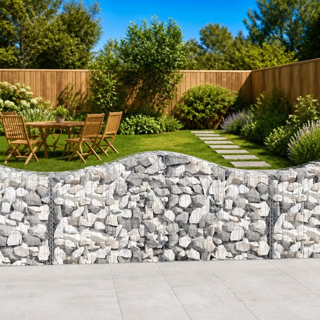 Gabion Baskets Arched Garden Barrier 14 Piece Silver 200 x 50 x 80/100 cm