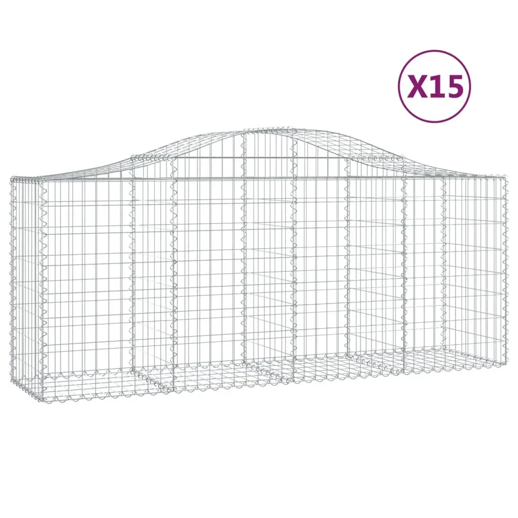 Arched Gabion Baskets Garden Barrier 15 Piece Silver 200 x 50 x 80/100 cm