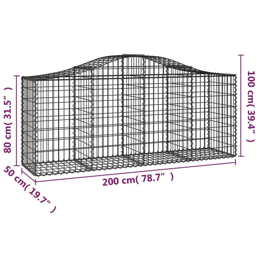 Arched Gabion Baskets Garden Barrier 15 Piece Silver 200 x 50 x 80/100 cm