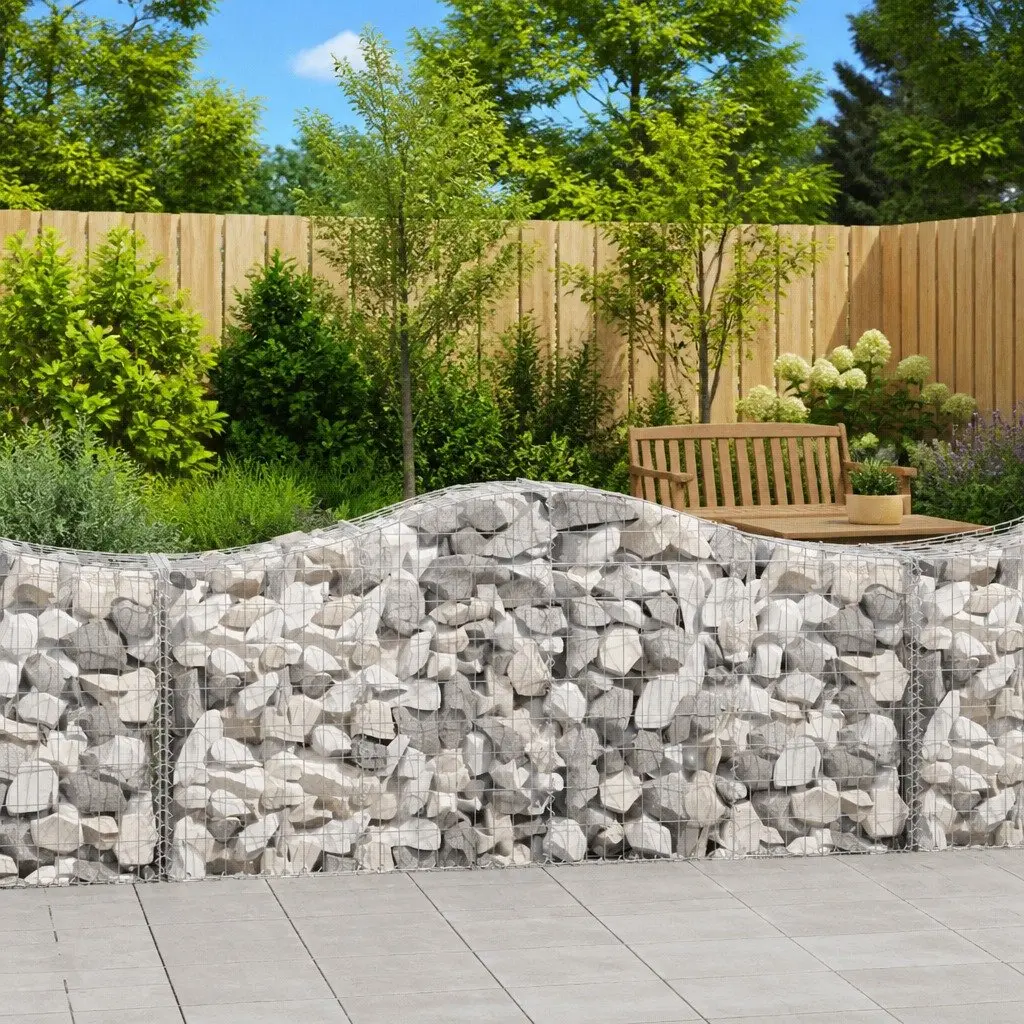 Arched Gabion Baskets Garden Barriers 200 x 50 x 80/100 cm Silver 18 Piece