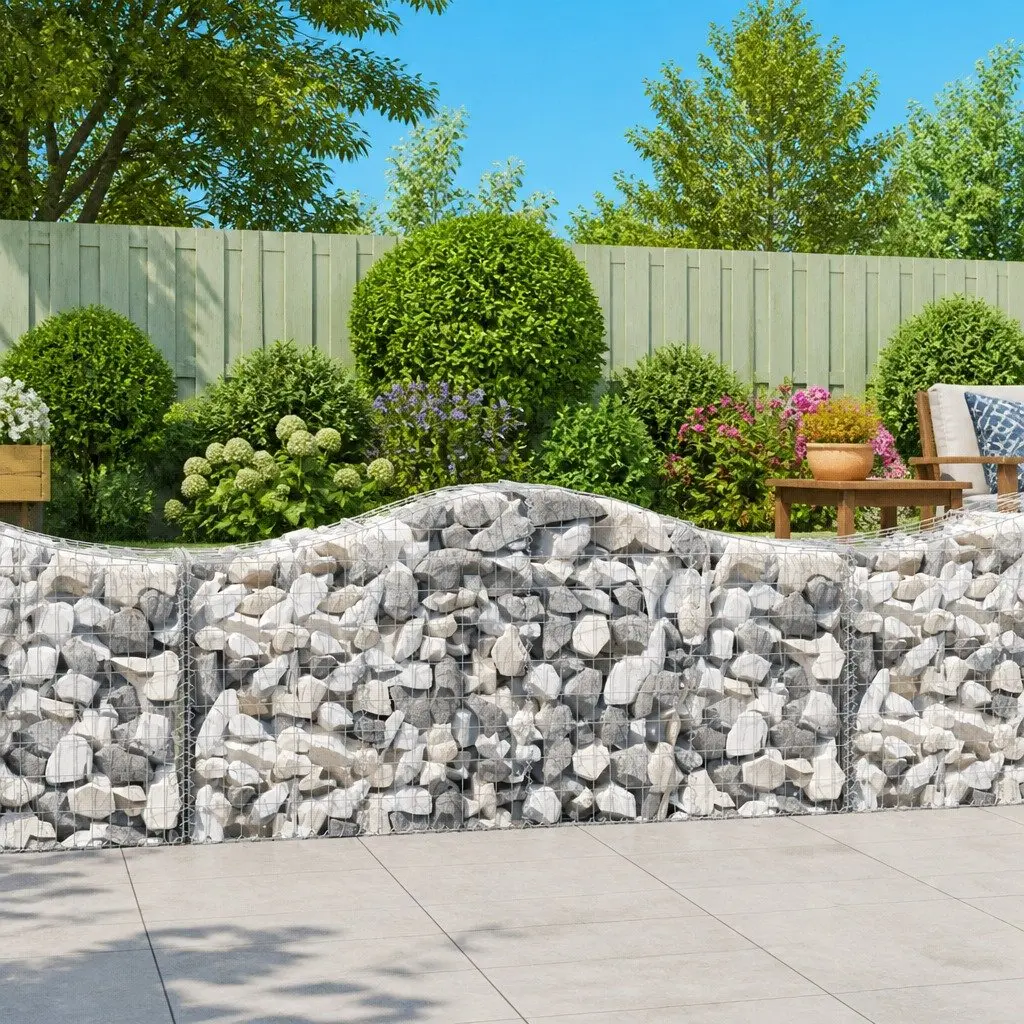 Gabion Baskets Arched Garden Barrier 20 Piece Silver Outdoor Retaining Wall Decorative