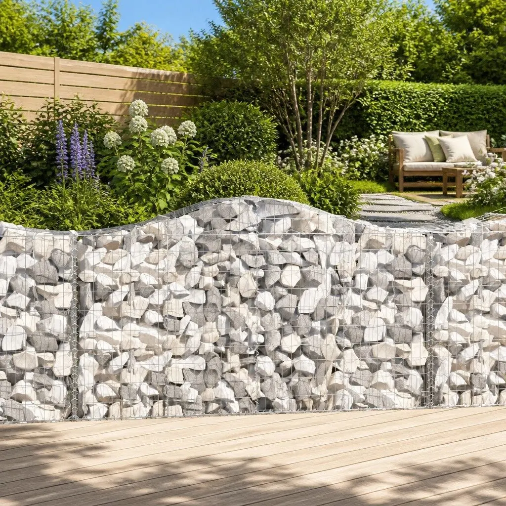 Arched Gabion Baskets Garden Barrier 200 x 50 x 100/120 cm Silver 3 Piece