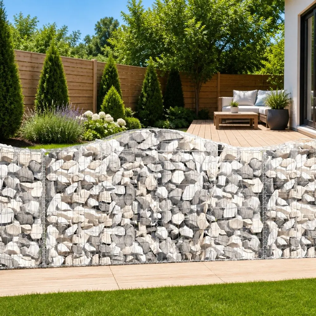 Gabion Baskets Arched Garden Barrier 5 Piece Silver 200x50x100120 cm
