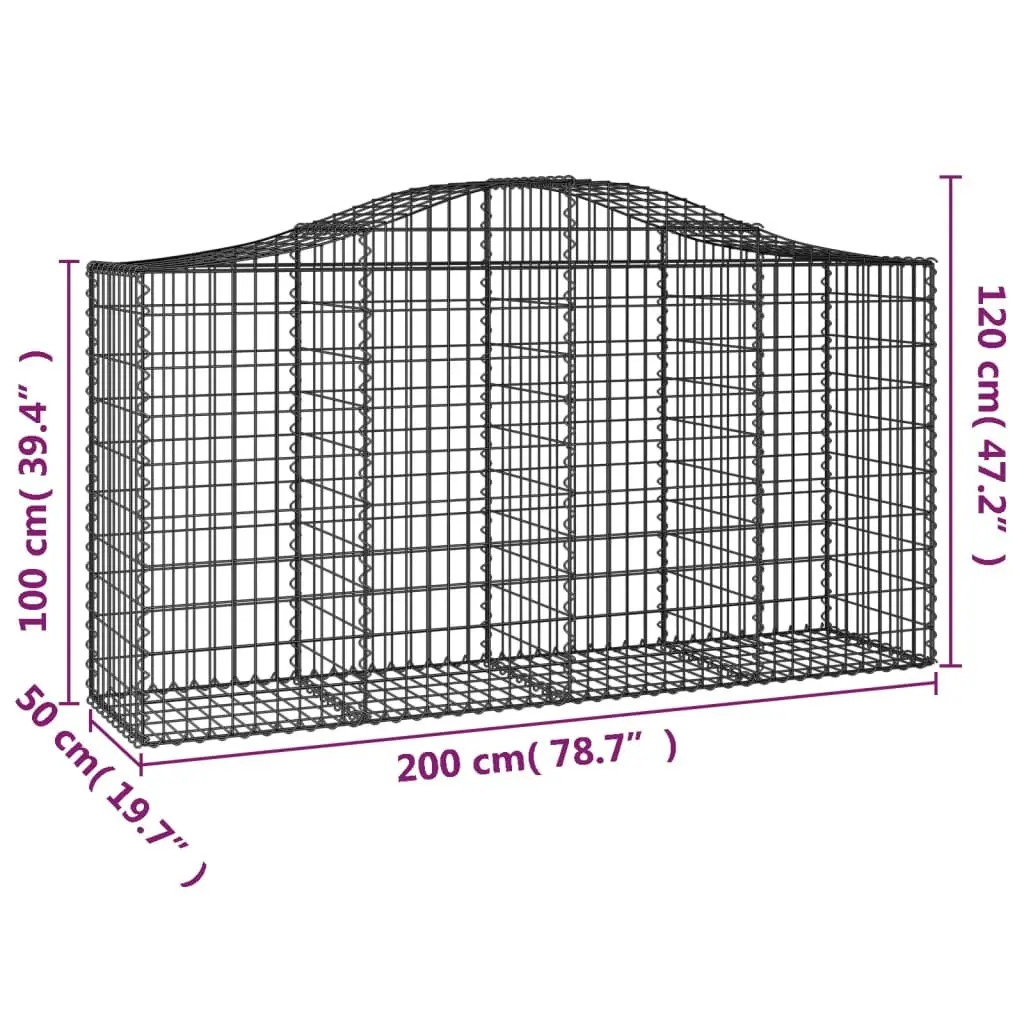 Gabion Baskets Arched Garden Barrier 5 Piece Silver 200x50x100120 cm