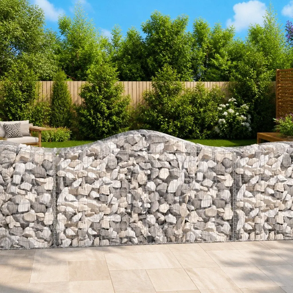 Arched Gabion Baskets Garden Retaining Wall 200 x 50 x 100120 cm Silver 6 Piece