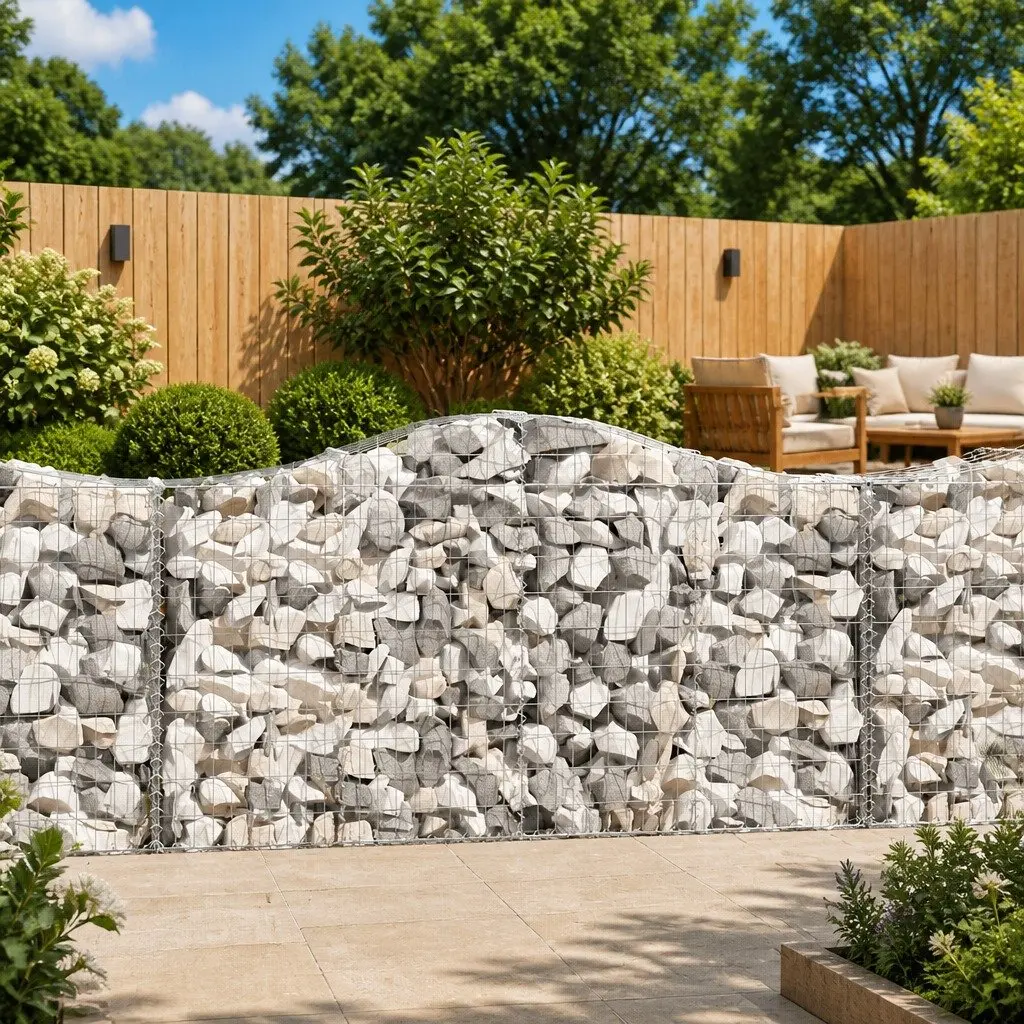 Arched Gabion Baskets Garden Barrier Decorative Outdoor 200 x 50 x 100/120 cm Silver 8 Piece