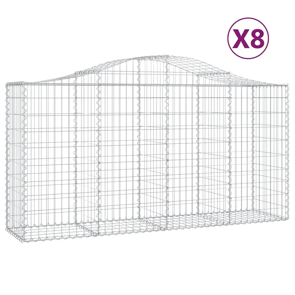 Arched Gabion Baskets Garden Barrier Decorative Outdoor 200 x 50 x 100/120 cm Silver 8 Piece