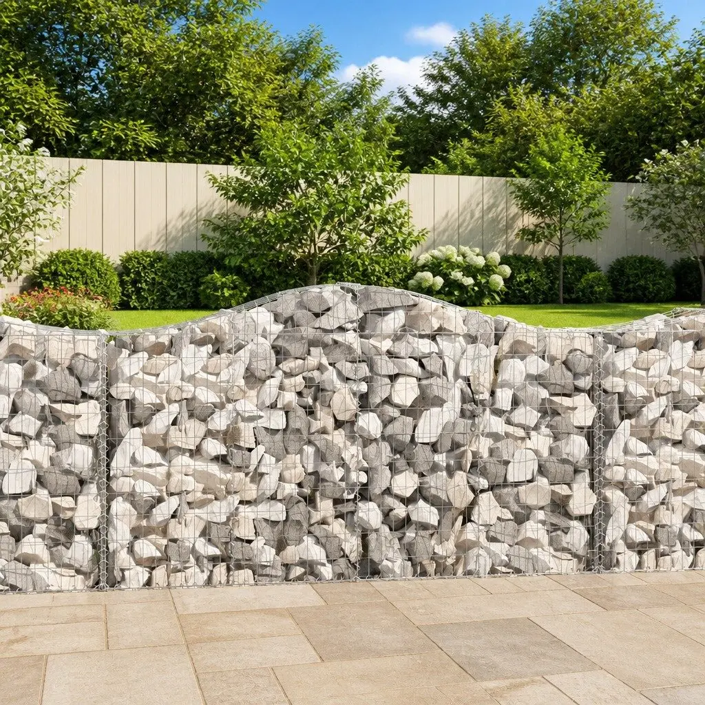Arched Gabion Baskets Garden Retaining Wall Decorative Barrier 200x50x100120cm Silver 11 Piece