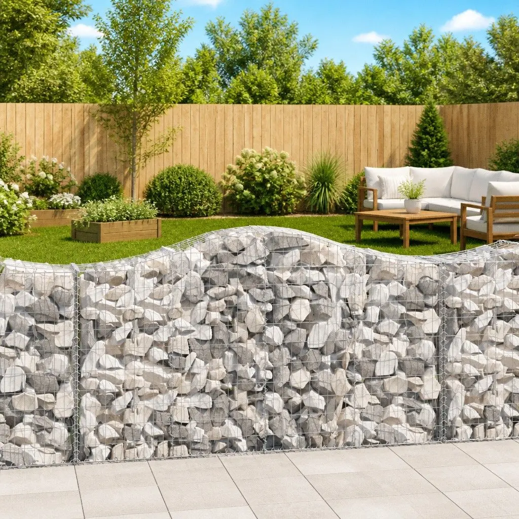 Arched Gabion Baskets Garden Barrier Decorative 200x50x100120cm Silver 12 Piece