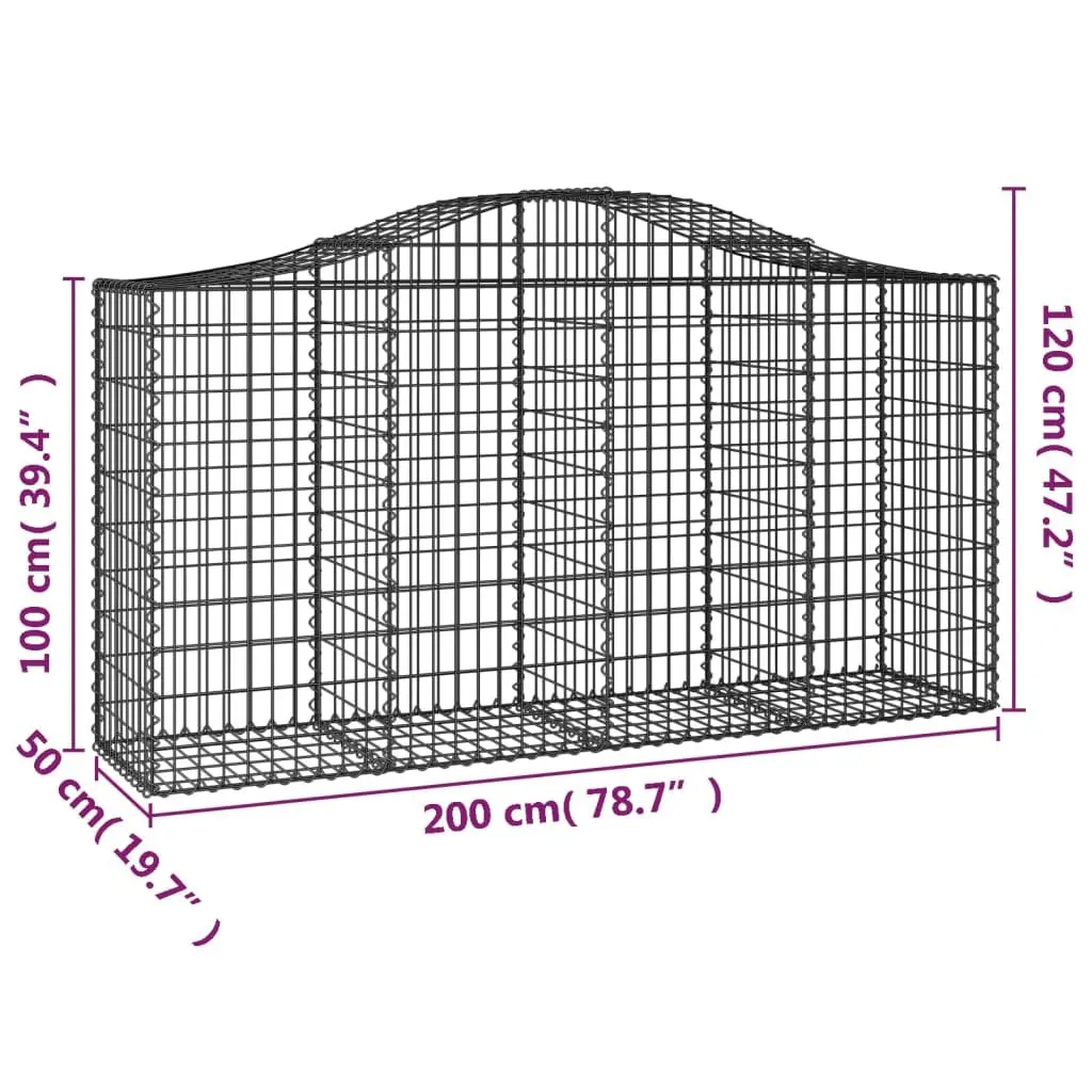 Arched Gabion Baskets Decorative Garden Barrier 200 x 50 x 100/120 cm Silver 13 Piece