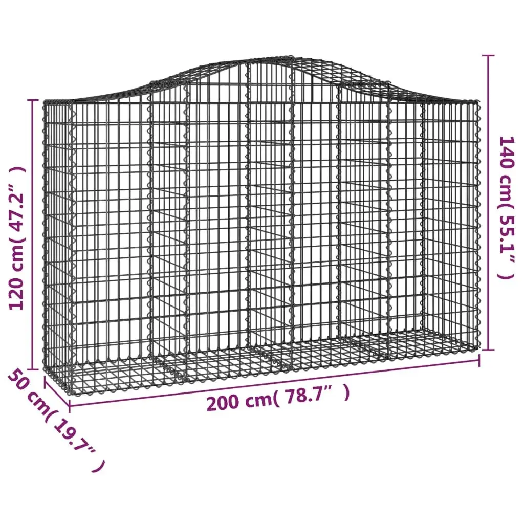 Arched Gabion Baskets Decorative Garden Retaining Wall 200x50x120140 cm Silver 2 Piece