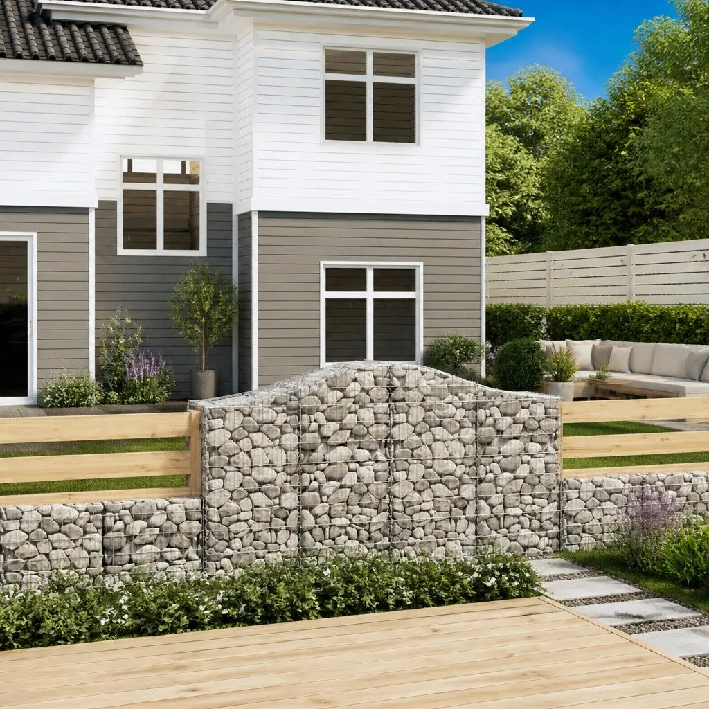 Arched Gabion Baskets Garden Barrier 200 x 50 x 120140 cm Silver 3 Piece