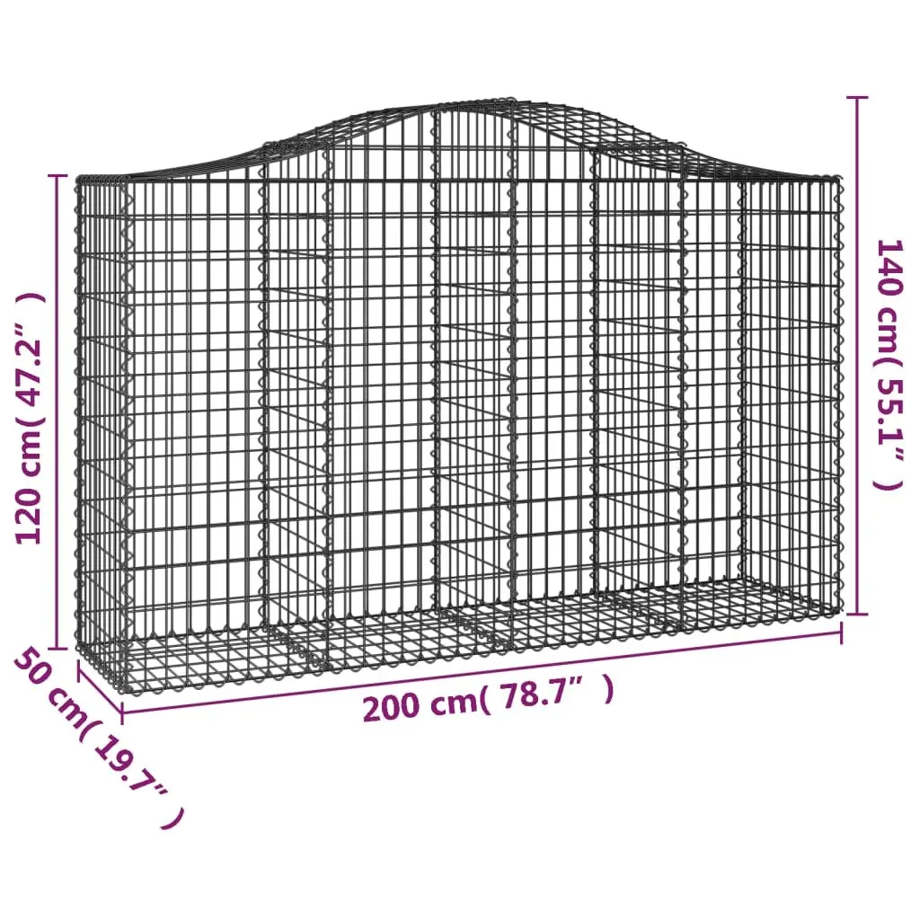 Arched Gabion Baskets Garden Barrier 200 x 50 x 120140 cm Silver 3 Piece