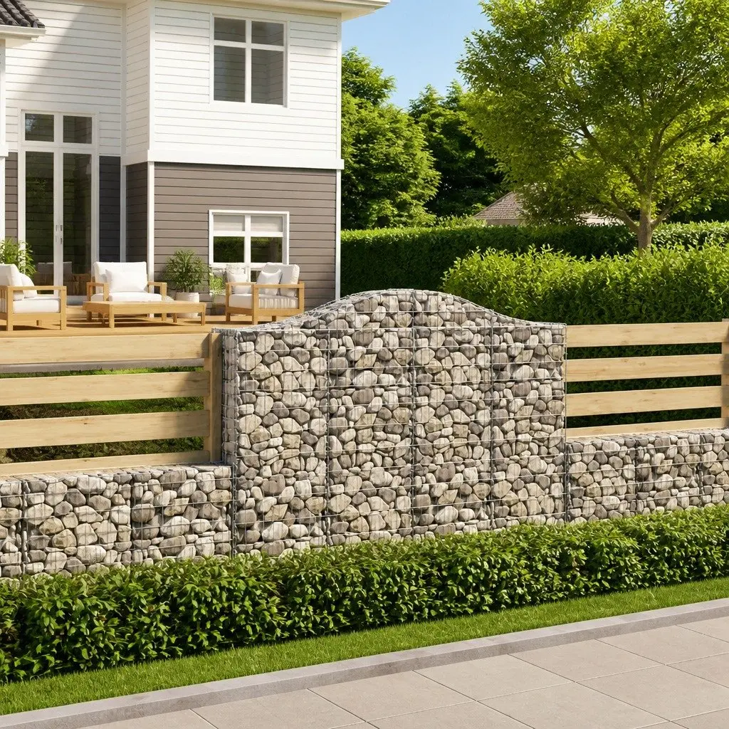 Arched Gabion Baskets Garden Barrier 3 Piece Silver Outdoor Decorative Retaining Wall