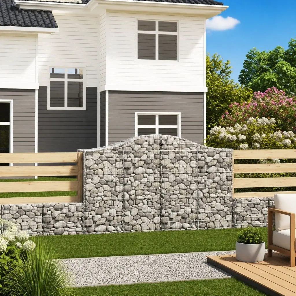 Gabion Baskets Garden Barrier Decorative Silver 4 Piece 200 x 50 x 140/160 cm
