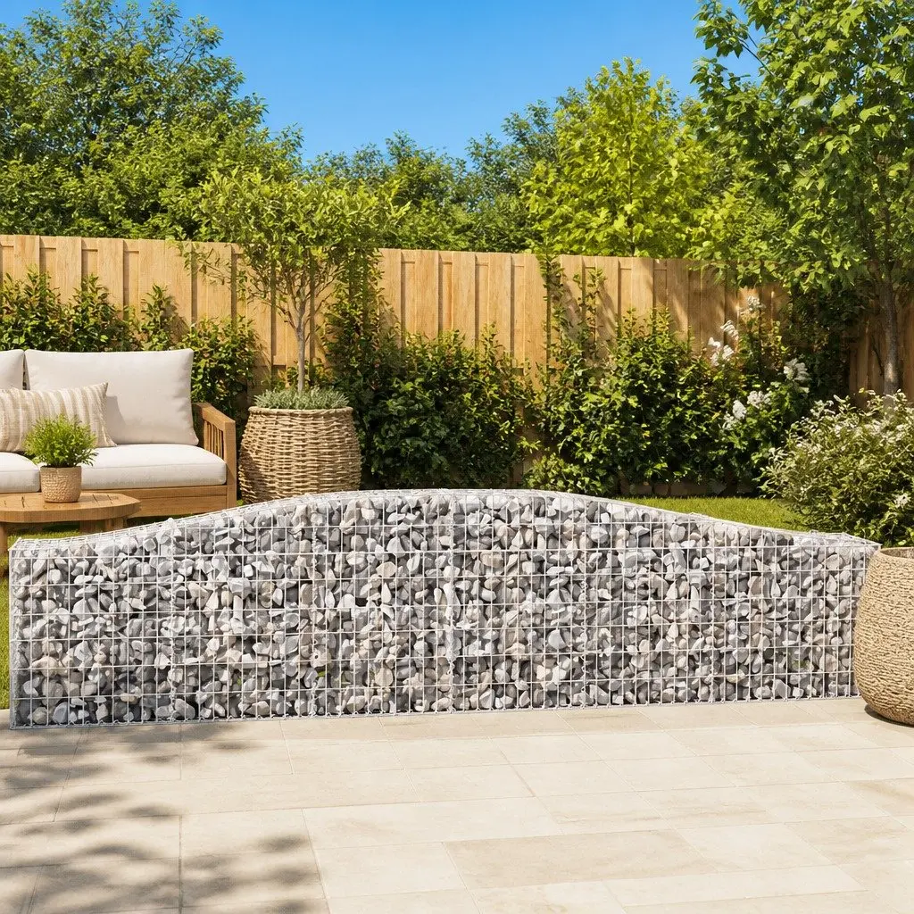 Arched Garden Barrier Gabion Baskets 2 Piece Outdoor Retaining Wall Silver 400x30x60 80cm