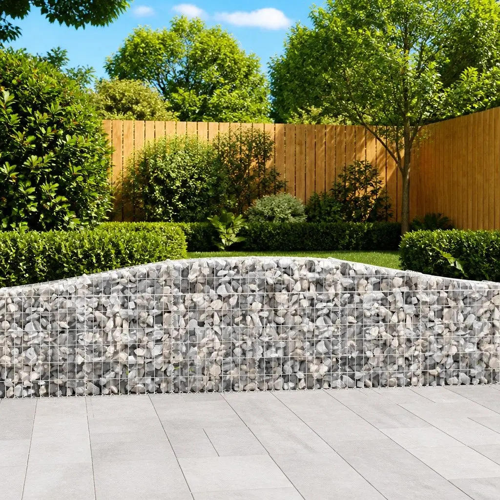 Gabion Baskets Set 3 pcs Arched Decorative Garden Barrier Silver 400 x 30 x 60/80 cm