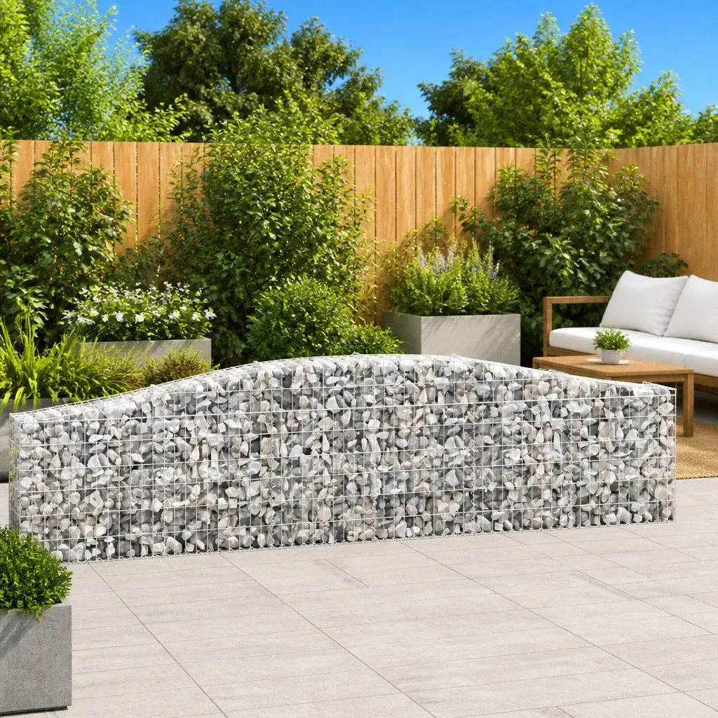 Gabion Baskets Set 4 pcs Decorative Garden Retaining Wall Silver 400 x 30 x 60/80 cm Galvanised Iron